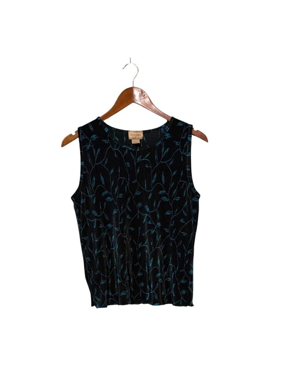 Choices Womens Sleeveless Black & Teal Floral Textured Tank Top L Career Office - Picture 2 of 6